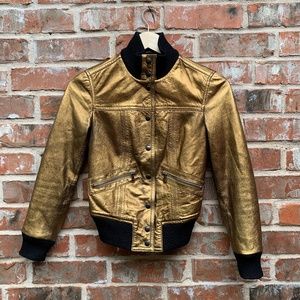 Dolce & Gabbana D&G Women's Gold Bronze Leather Bomber Moto Jacket Size 36